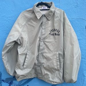Vintage trucker windbreaker jacket, grey and black, Stebner Truck Works, size XL